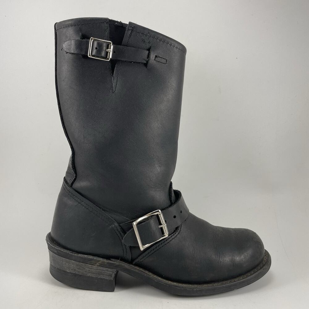 Frye Engineer 12R Black Leather Boots Womens Size 6.5 Mid Calf Motorcycle